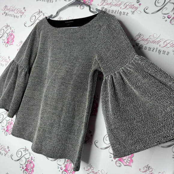 Banana republic top bell bottom hem sleeves flare cute tweed style black white - Picture 2 of 9